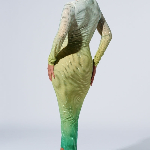 AKIRA Lime Green Ombre Long Sleeve Dress - Picture 3 of 12